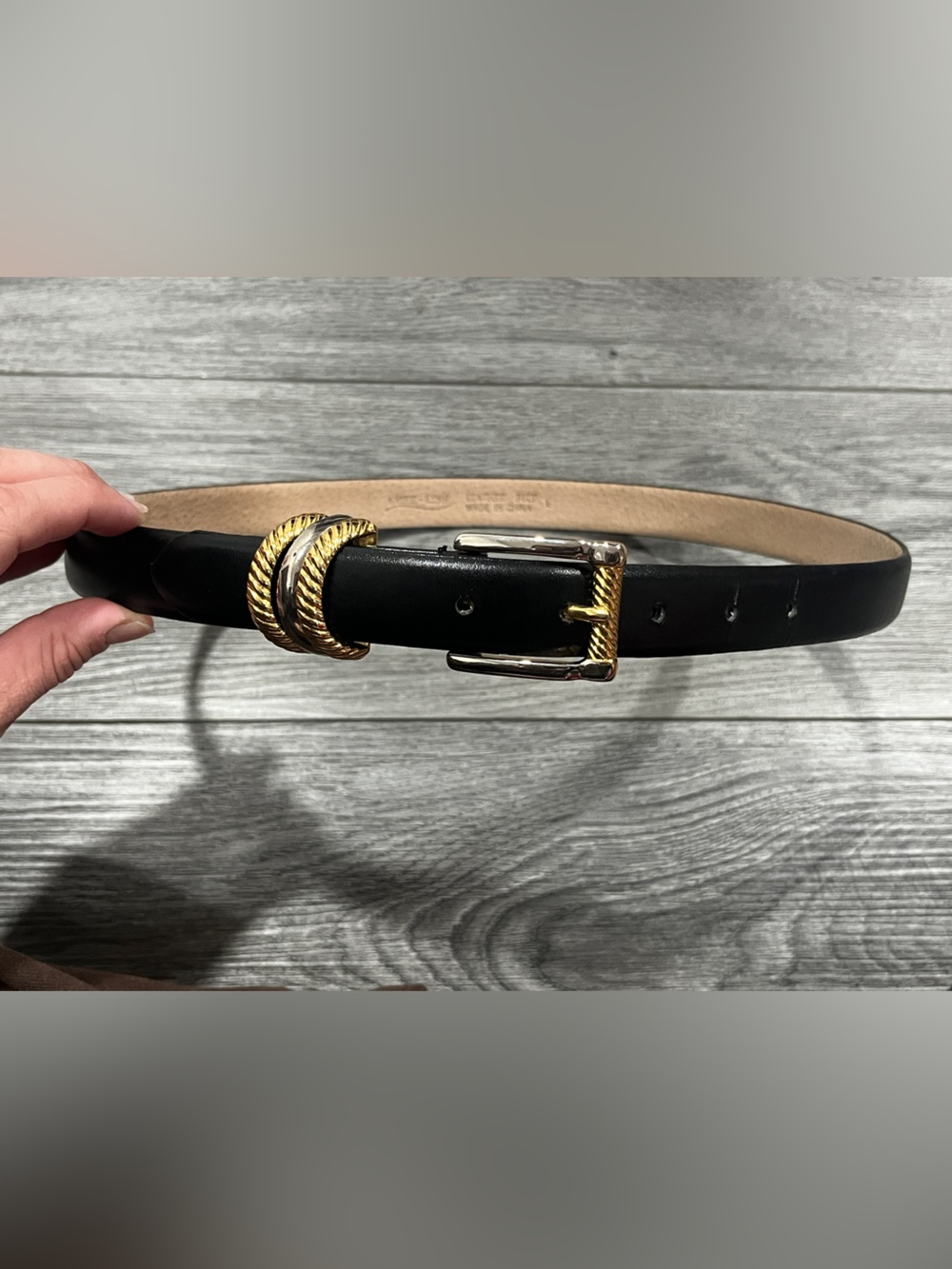 Amiee Lynn Black Leather Women’s Belt with Gold-Tone Rope Accent
